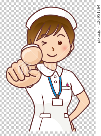 A female nurse pointing and winking 126951264
