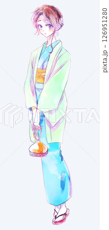 着物の女性　寒色 126951280