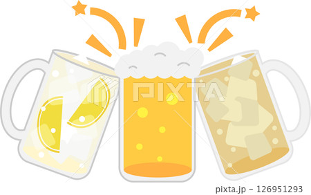 ビールとレモンサワーとハイボールで乾杯しているイメージ素材 126951293