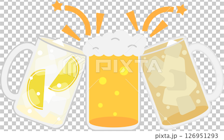 ビールとレモンサワーとハイボールで乾杯しているイメージ素材 126951293
