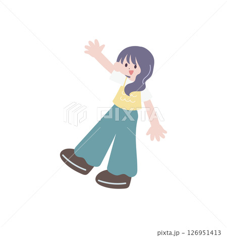 手を挙げている元気な女性 126951413