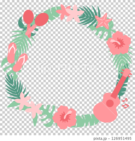 トロピカルでハワイアンなイラストの円形フレーム 126951495