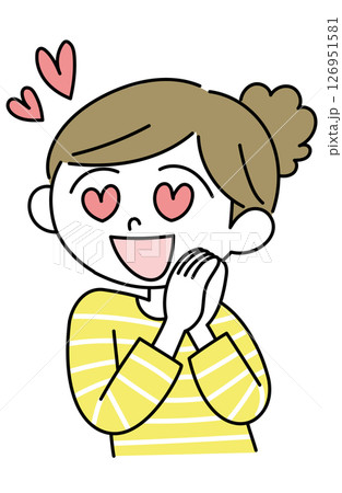 目がハートの女性のシンプルな手描きのイラスト 目がハートの女性のシンプルな手描きのイラスト 126951581