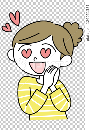 目がハートの女性のシンプルな手描きのイラスト 目がハートの女性のシンプルな手描きのイラスト 126951581