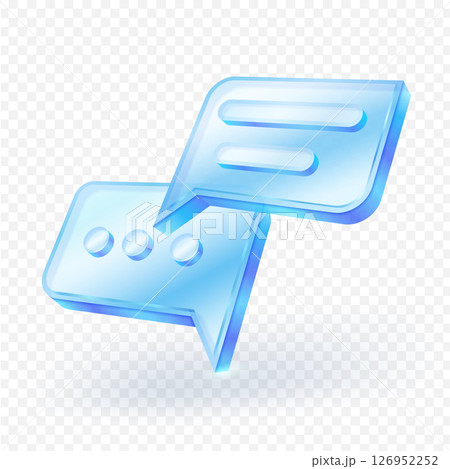 3D transparent blue speech bubbles with ellipsis and lines inside, representing messaging, communication, or chat services. Ideal for tech-related themes, digital communication, or social media. 3D transparent blue speech bubbles with ellipsis and lines inside, representing messaging, communication, or chat services. Ideal for tech-related themes, digital communication, or social media. 126952252