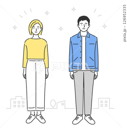 夫婦の男女の全身イラスト素材 126952335