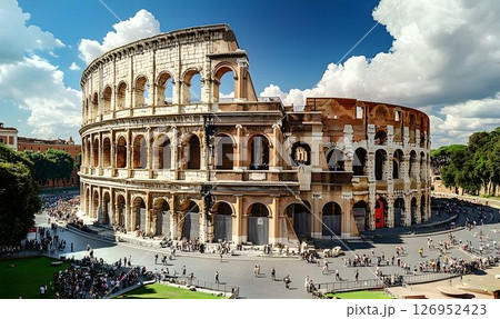 Colosseum Splendor: Captivating Panorama of Ancient Roman Architecture and Crowd Colosseum Splendor: Captivating Panorama of Ancient Roman Architecture and Crowd 126952423