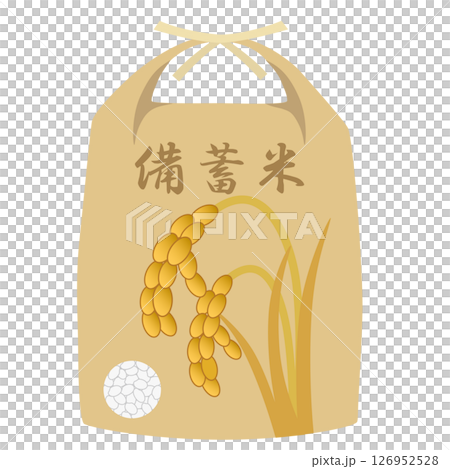 一袋儲存的米，上面有稻穗圖案 126952528