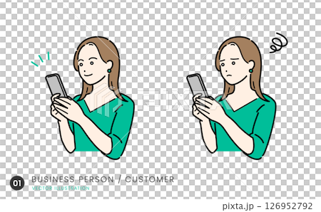 插畫素材集 1 一位年輕女子在智慧型手機上搜尋訊息 126952792