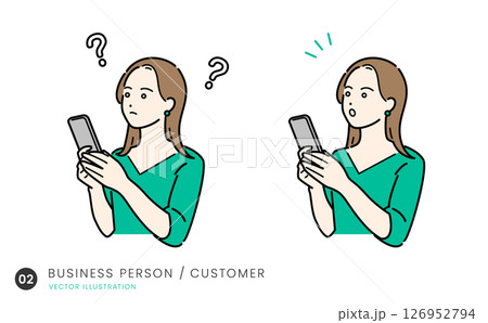 スマホで情報を調べる若い女性のイラスト素材セット2 126952794