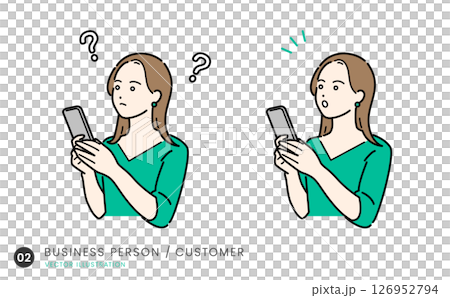 スマホで情報を調べる若い女性のイラスト素材セット2 126952794