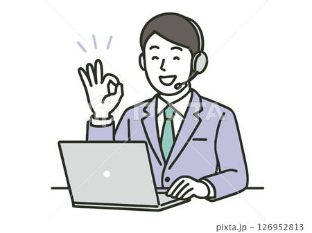 スーツ姿の男性オペレーターがOKサインをするイラスト スーツ姿の男性オペレーターがOKサインをするイラスト 126952813