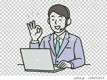 スーツ姿の男性オペレーターがOKサインをするイラスト スーツ姿の男性オペレーターがOKサインをするイラスト 126952813