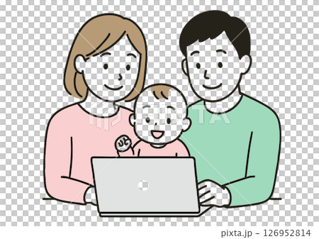 一家人正在看電腦的插圖(父母和嬰兒) 一家人正在看電腦的插圖(父母和嬰兒) 126952814