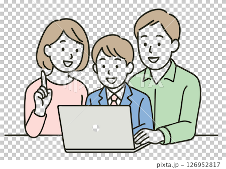 家族でパソコンを操作するスーツ姿の少年(親子の学び・相談) 家族でパソコンを操作するスーツ姿の少年(親子の学び・相談) 126952817
