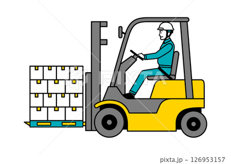 フォークリフトで荷物を運ぶ作業員の男性 126953157