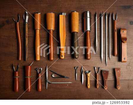 レザークラフトの材料と道具 レザークラフトの材料と道具 126953392