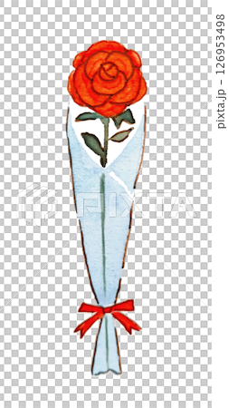 Bouquet of a single red rose, rose, watercolor, 1 rose, wrapping, gift, anniversary, celebration, present 126953498