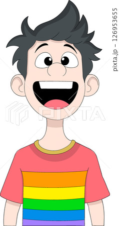Smiling Cartoon Boy Wearing Rainbow Shirt for Pride Celebration 126953655