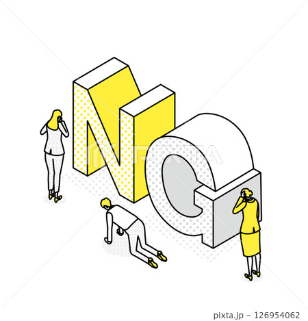 NGマークと落ち込む人物のイラスト(アイソメ) NGマークと落ち込む人物のイラスト(アイソメ) 126954062