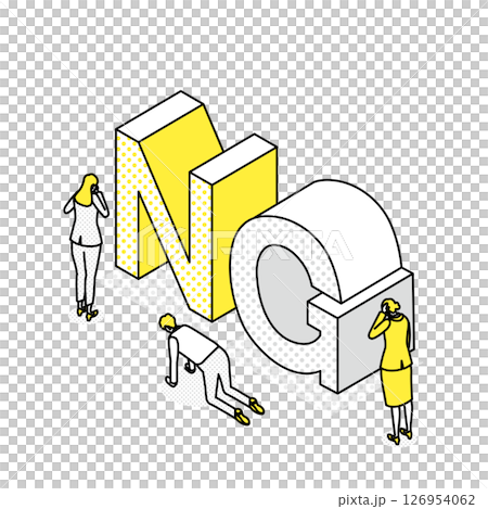 NGマークと落ち込む人物のイラスト(アイソメ) NGマークと落ち込む人物のイラスト(アイソメ) 126954062