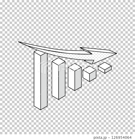 棒グラフと右肩下がり矢印のイラスト 126954064