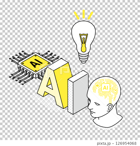 Illustration expressing AI and human inspiration (isometric pop) Illustration expressing AI and human inspiration (isometric pop) 126954068
