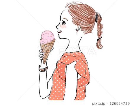 アイスクリームを食べる女性のイラスト素材 [126954739] - PIXTA
