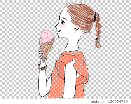 アイスクリームを食べる女性のイラスト素材 [126954739] - PIXTA