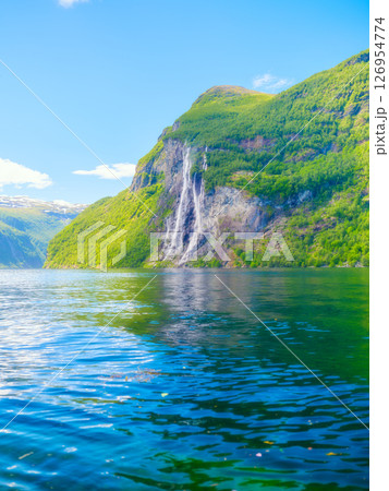 Seven Sisters Waterfall, Geiranger Fjord, Norway. Nature in fjords.  126954774