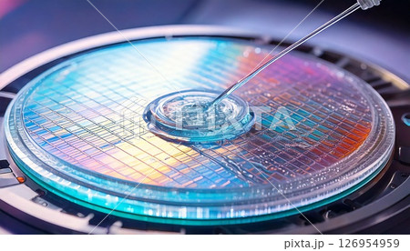 半導体製造工場で洗浄されるウェハーのイメージの3DCGイラスト  クローズアップ 126954959