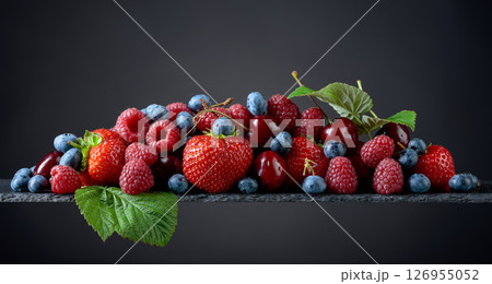 Berries closeup colorful assorted mix. 126955052