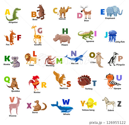 Animal alphabet collection. Funny cartoon font Animal alphabet collection. Funny cartoon font 126955122
