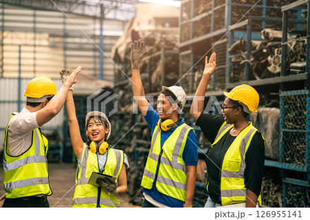 group of workers team unity mix people multiracial together, engineer friend at work happy smiling at factory group of workers team unity mix people multiracial together, engineer friend at work happy smiling at factory 126955141