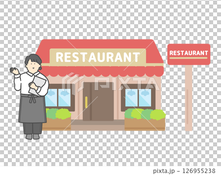 ホールスタッフ  レストラン  建物  イラスト 126955238