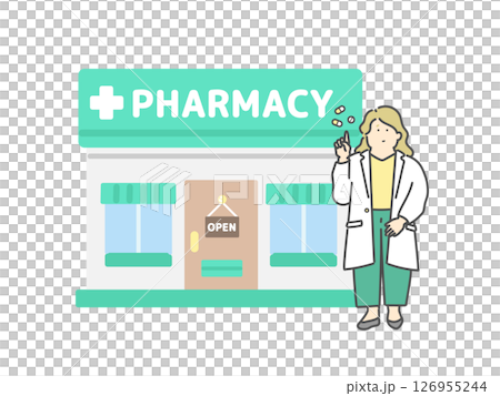 A female pharmacist explaining medicine Pharmacy Drugstore Building Illustration A female pharmacist explaining medicine Pharmacy Drugstore Building Illustration 126955244