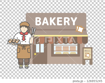 在麵包店工作的婦女麵包店建築插圖 126955245
