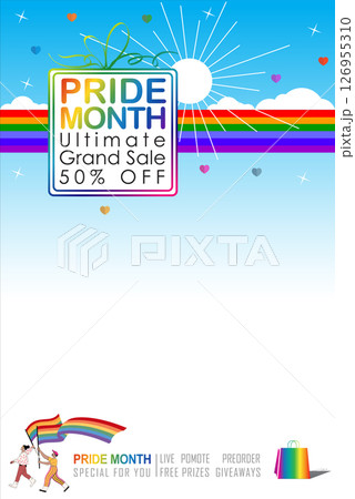 Pride Month sale! Celebrate love & diversity with our Ultimate Grand Sale banner Template and colorful LGBT rainbow design. The copy space banner background for vector and illustration. Pride Month sale! Celebrate love & diversity with our Ultimate Grand Sale banner Template and colorful LGBT rainbow design. The copy space banner background for vector and illustration. 126955310