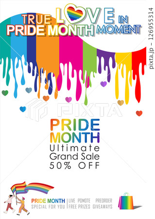 Pride Month sale! Celebrate love & diversity with our Ultimate Grand Sale banner Template and colorful LGBT rainbow design. The copy space banner background for vector and illustration. Pride Month sale! Celebrate love & diversity with our Ultimate Grand Sale banner Template and colorful LGBT rainbow design. The copy space banner background for vector and illustration. 126955314