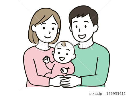 赤ちゃんを囲む若い夫婦の微笑み 赤ちゃんを囲む若い夫婦の微笑み 126955411