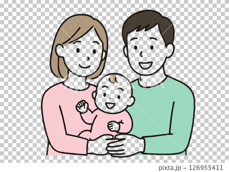 赤ちゃんを囲む若い夫婦の微笑み 赤ちゃんを囲む若い夫婦の微笑み 126955411