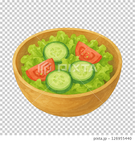 木碗中盛裝的綠色沙拉的水彩插圖 126955440