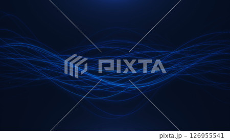 Abstract glowing fiber wave lines on dark blue background. Tech, sci-fi, futuristic look. Perfect for presentations, interfaces, and digital art. Abstract glowing fiber wave lines on dark blue background. Tech, sci-fi, futuristic look. Perfect for presentations, interfaces, and digital art. 126955541