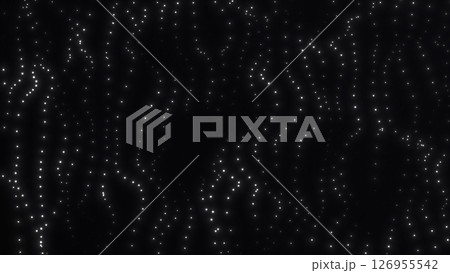 Black background with glowing white dots forming dynamic grid flow. Clean abstract style for sci-fi, digital, or tech-inspired projects. Black background with glowing white dots forming dynamic grid flow. Clean abstract style for sci-fi, digital, or tech-inspired projects. 126955542