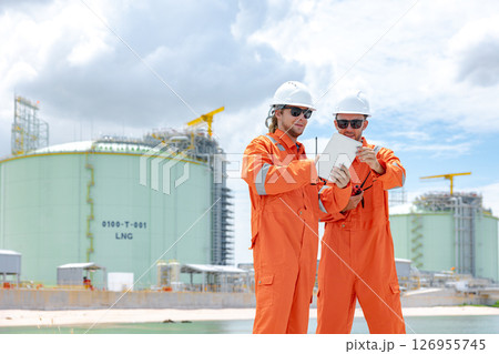 Petroleum workers, LNG tank inspection, Onshore Gas Site surveyor team, Oil Petrochemical industry 126955745