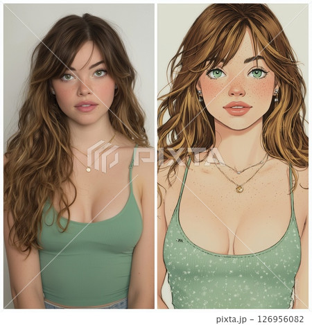 Woman and her animated portrait 126956082