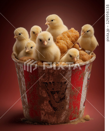 Baby chicks in a fried chicken bucket 126956138