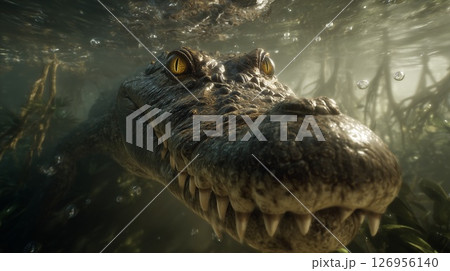 Angry crocodile swimming underwater 126956140