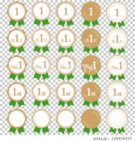 Ranking No. 1 Medal and ribbon rank icon set No.1 Green 126956435