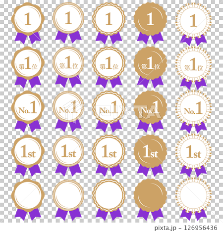 Ranking No. 1 Medal and ribbon rank icon set No.1 Purple 126956436